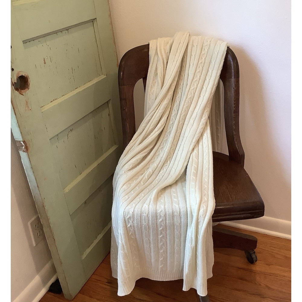 House Beautiful Sweater Blanket Throw Ivory Cable Knit Throw Warm Shawl Blanket